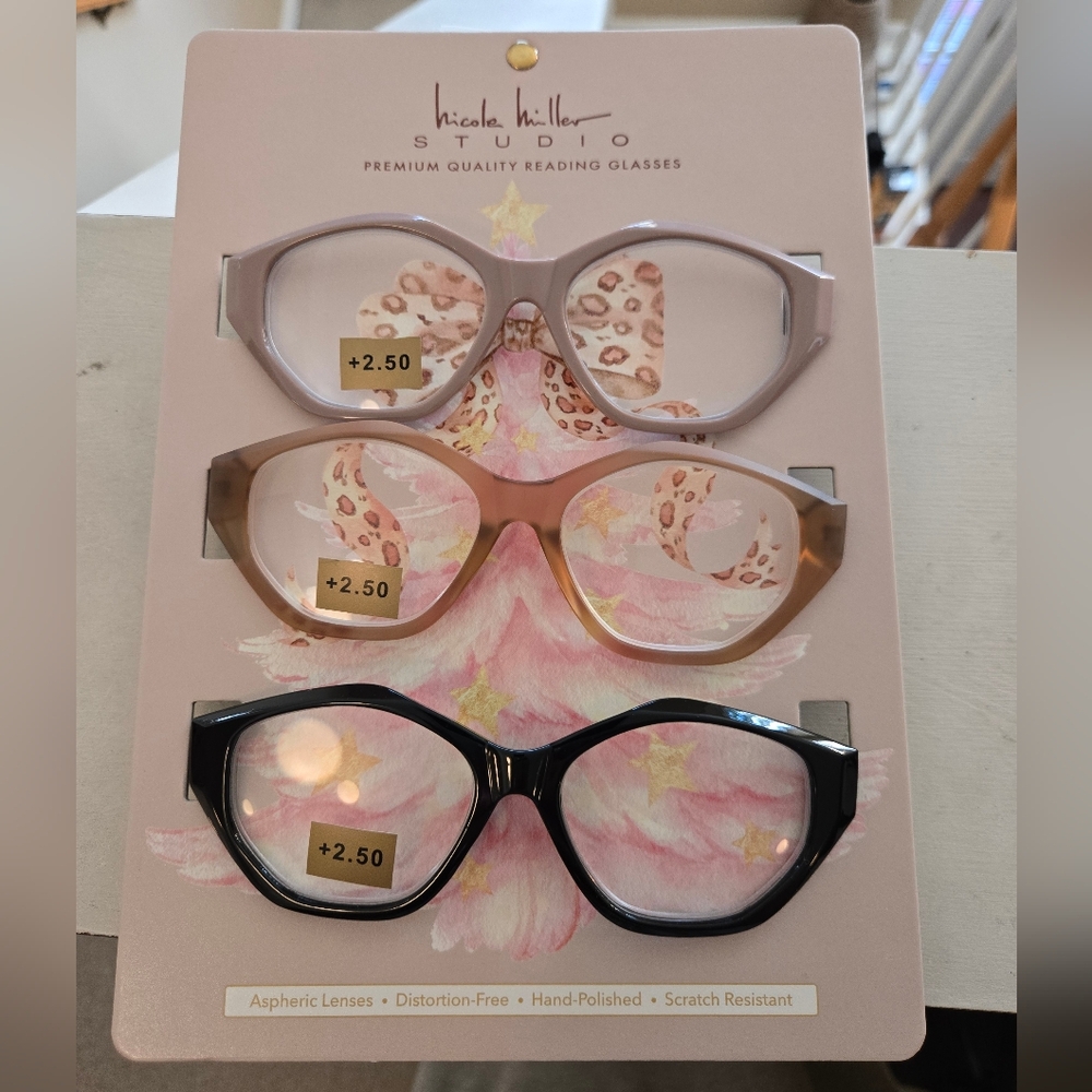 STYLISH Nicole Miller Studio 3-Pack Reading Glasses +2.50 Strength NEW